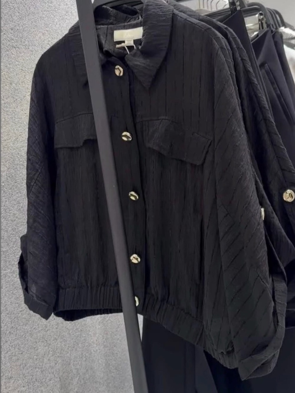 Zara Black Textured Button-Front Utility Jacket